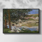 Front view of On the Bank of the Seine, Bennecourt, 1868 by Claude Monet in a black floater framed canvas.
