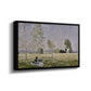 Angled view of Summer (L'ete), 1874 by Claude Monet in a black floater framed canvas.