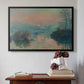 Black floater framed canvas featuring Sunset on the Seine at Lavacourt, Winter Effect, 1880 by Claude Monet above an entryway table in a minimalist foyer.