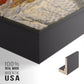 Close-up of the black floater frame corner and gallery wrapped canvas construction.
