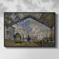 Front view of The Gare Saint-Lazare, 1877 by Claude Monet in a black floater framed canvas.