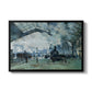 The Saint-Lazare Station, 1877 by Claude Monet in a black floater framed canvas wall art display.