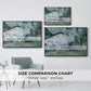Size comparison chart for black floater framed canvas featuring The Saint-Lazare Station, 1877 by Claude Monet.