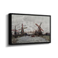 Angled view of Windmills near Zaandam, 1871 by Claude Monet in a black floater framed canvas.