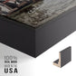 Close-up of the black floater frame corner and gallery wrapped canvas construction.