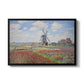 Tulip Fields with the Rijnsburg Windmill, 1886 by Claude Monet in a black floater framed canvas wall art display.