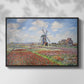 Front view of Tulip Fields with the Rijnsburg Windmill, 1886 by Claude Monet in a black floater framed canvas.