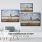 Size comparison chart for black floater framed canvas featuring Tulip Fields with the Rijnsburg Windmill, 1886 by Claude Monet.