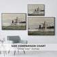 Size comparison chart for black floater framed canvas featuring Windmill at Zaandam, 1871 by Claude Monet.