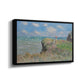 Angled view of The Cliff Walk at Pourville, 1882 by Claude Monet in a black floater framed canvas.
