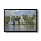 Houses on the Zaan River at Zaandam, 1871 by Claude Monet in a black floater framed canvas wall art display.
