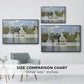 Size comparison chart for black floater framed canvas featuring Houses on the Zaan River at Zaandam, 1871 by Claude Monet.