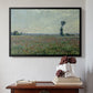 Black floater framed canvas featuring Poppy Field, 1881 by Claude Monet above an entryway table in a minimalist foyer.