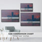 Size comparison chart for black floater framed canvas featuring The Houses of Parliament, Sunset, 1903 by Claude Monet.