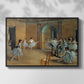 Front view of The Dance Foyer at the Opera on the Rue Le Peletier, 1872 by Edgar Degas in a black floater framed canvas.