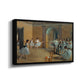 Angled view of The Dance Foyer at the Opera on the Rue Le Peletier, 1872 by Edgar Degas in a black floater framed canvas.