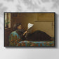 Front view of Interesting News, 1872 by Eastman Johnson in a black floater framed canvas.