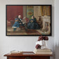 Black floater framed canvas featuring The Brown Family, 1869 by Eastman Johnson above an entryway table in a minimalist foyer.