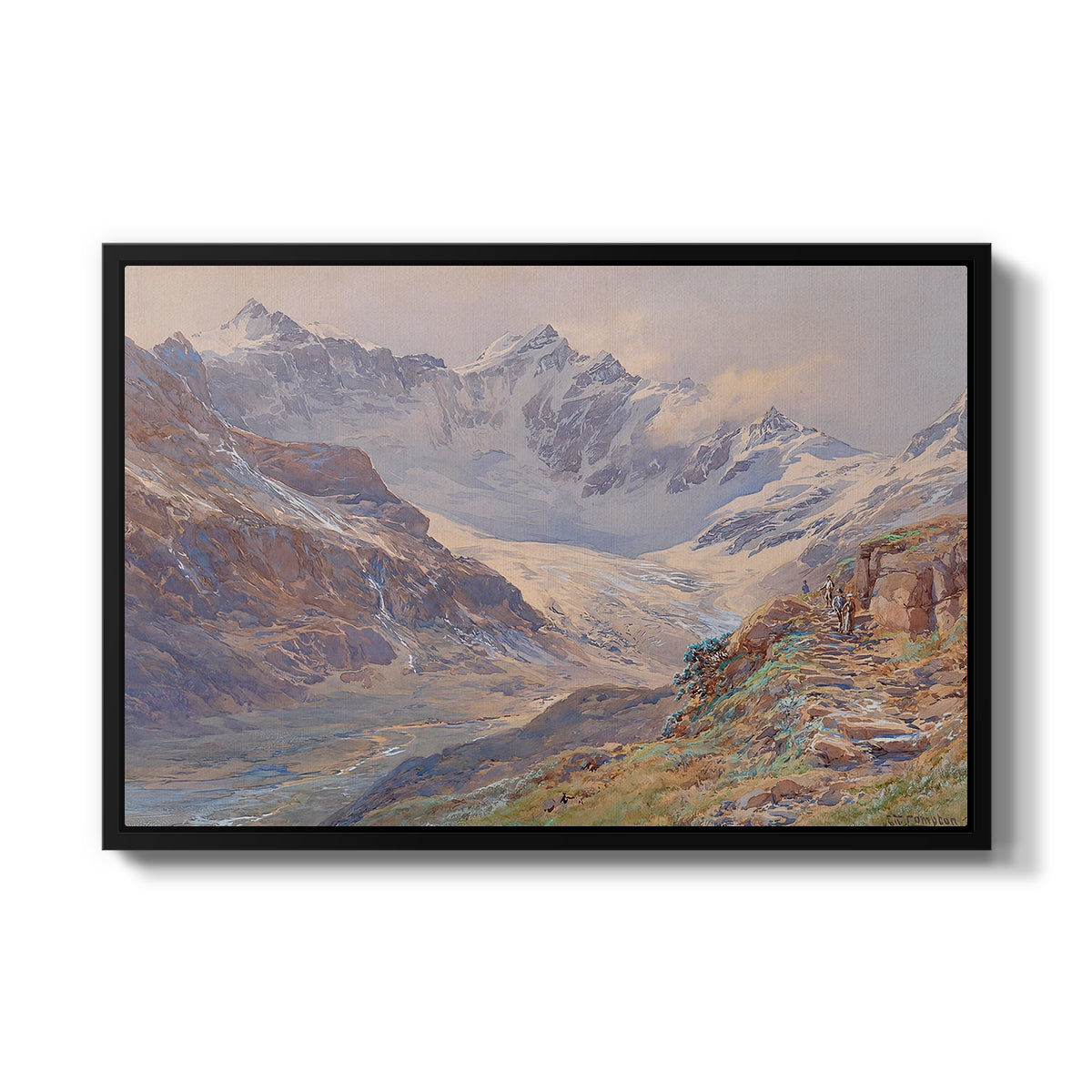 Odenwinklkees with the Johannisberg, 1902 by Edward Theodore Compton in a black floater framed canvas wall art display.