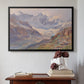 Black floater framed canvas featuring Odenwinklkees with the Johannisberg, 1902 by Edward Theodore Compton above an entryway table in a minimalist foyer.