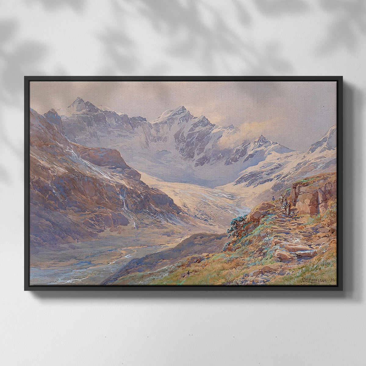 Front view of Odenwinklkees with the Johannisberg, 1902 by Edward Theodore Compton in a black floater framed canvas.
