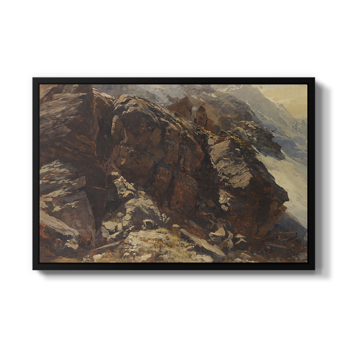 High Mountain Study, c. 1870 by Edward Theodore Compton in a black floater framed canvas wall art display.