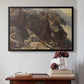 Black floater framed canvas featuring High Mountain Study, c. 1870 by Edward Theodore Compton above an entryway table in a minimalist foyer.