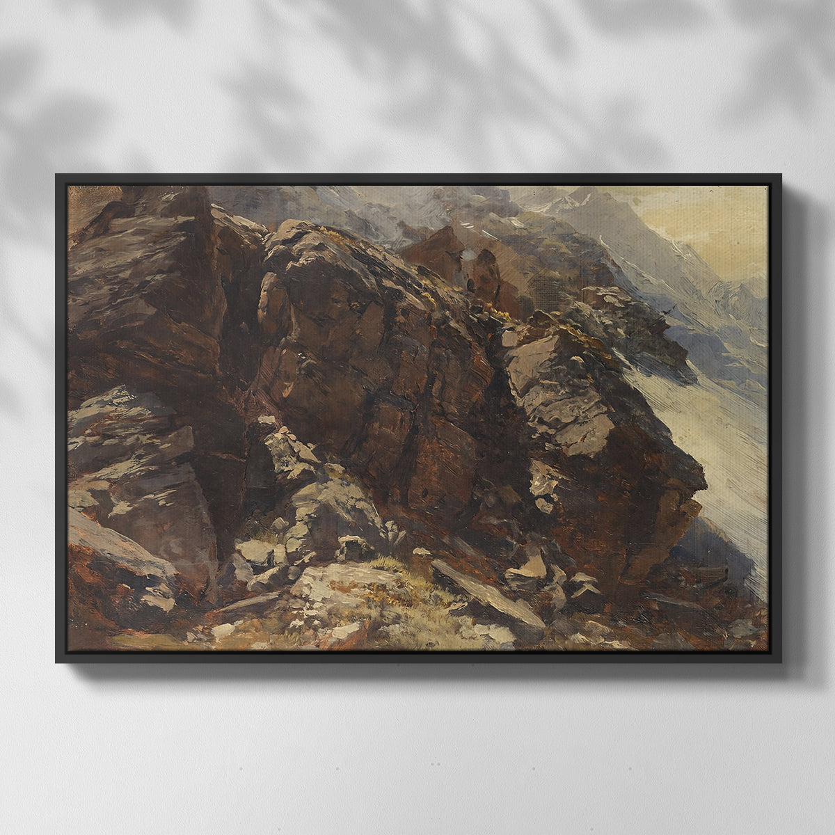 Front view of High Mountain Study, c. 1870 by Edward Theodore Compton in a black floater framed canvas.