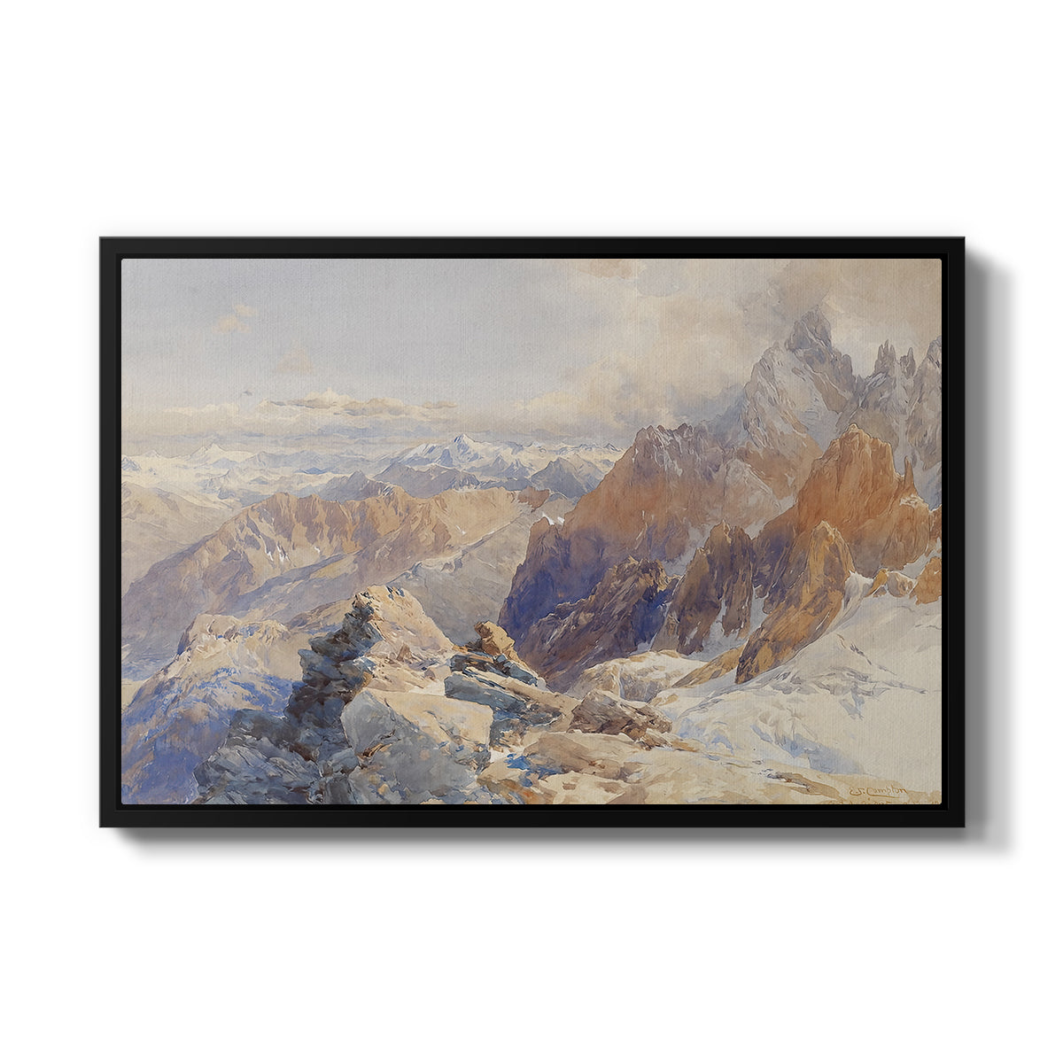 Col du Géant, 1903 by Edward Theodore Compton in a black floater framed canvas wall art display.