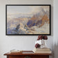 Black floater framed canvas featuring Col du Géant, 1903 by Edward Theodore Compton above an entryway table in a minimalist foyer.
