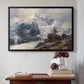 Black floater framed canvas featuring The Grossglockner, 1880 by Edward Theodore Compton above an entryway table in a minimalist foyer.