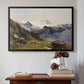 Black floater framed canvas featuring The Großglockner from the Prager Hut, 1890 by Edward Theodore Compton above an entryway table in a minimalist foyer.