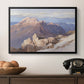 Hoher Göll from Watzmann-Hocheck, 1919 by Edward Theodore Compton in a black floater framed canvas displayed above a console table in a hallway, featuring an expansive mountainous landscape with natural depth.