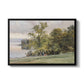 Landscape at Lake Starnberg, 1890 by Edward Theodore Compton in a black floater framed canvas wall art display.
