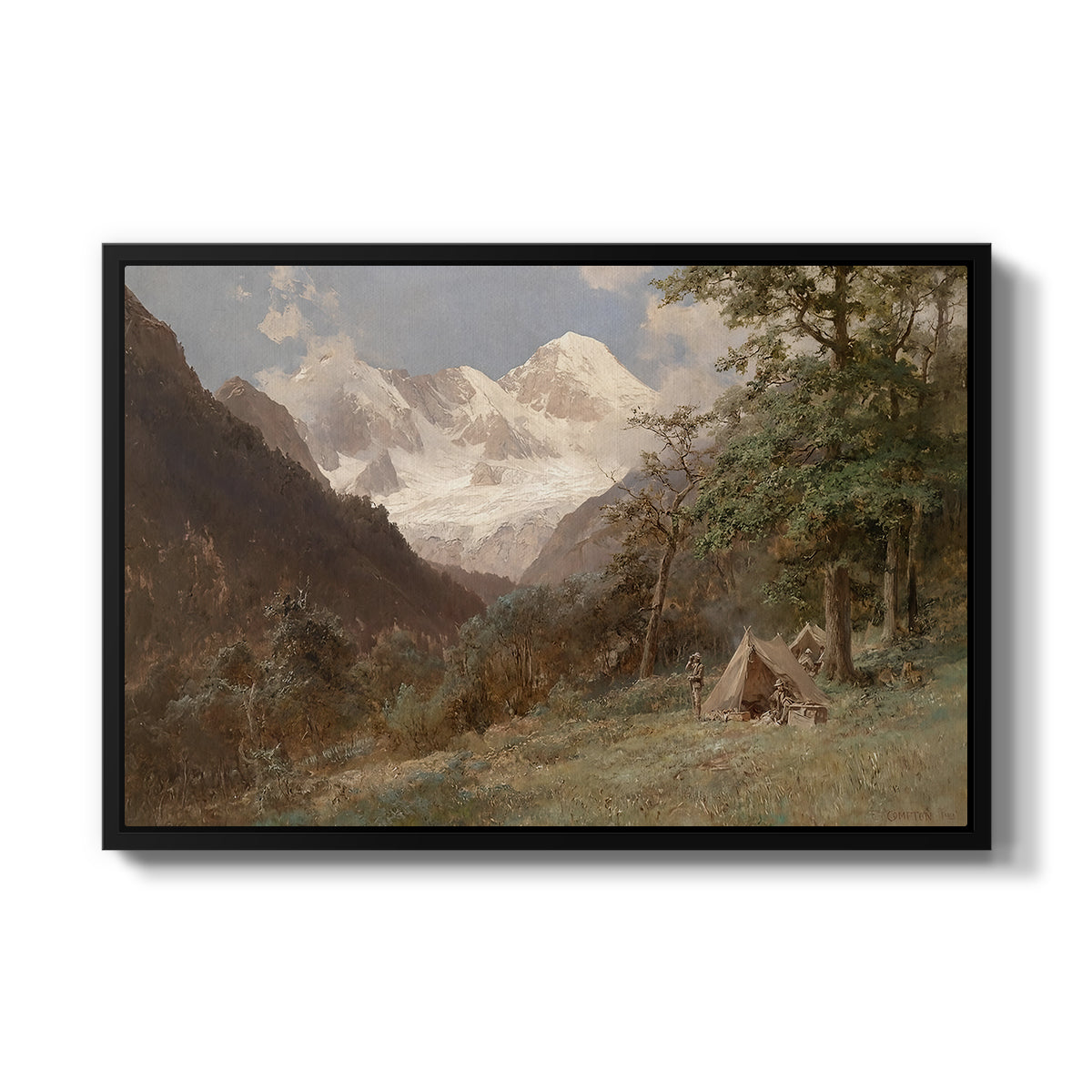 Landscape in the Caucasus, c. 1921 by Edward Theodore Compton in a black floater framed canvas wall art display.
