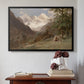 Black floater framed canvas featuring Landscape in the Caucasus, c. 1921 by Edward Theodore Compton above an entryway table in a minimalist foyer.