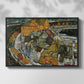 Front view of Crescent of Houses II (Island Town), 1915 by Egon Schiele in a black floater framed canvas.