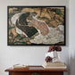 Black floater framed canvas featuring Death and the Maiden, 1915 by Egon Schiele above an entryway table in a minimalist foyer.