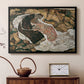 Black floater framed canvas featuring an expressionist painting of human figures in dramatic pose, displayed above a cabinet in a soft-toned living room.