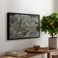 Mödling II, 1918 by Egon Schiele, presented in a black floater framed canvas featuring clustered geometric houses forming dense urban landscape with sharp angles, displayed above a hallway console table.