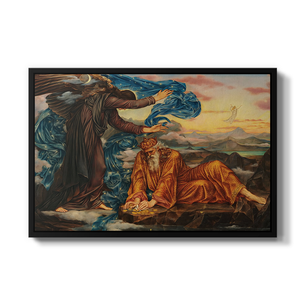 Earthbound, 1897 by Evelyn De Morgan in a black floater framed canvas wall art display.