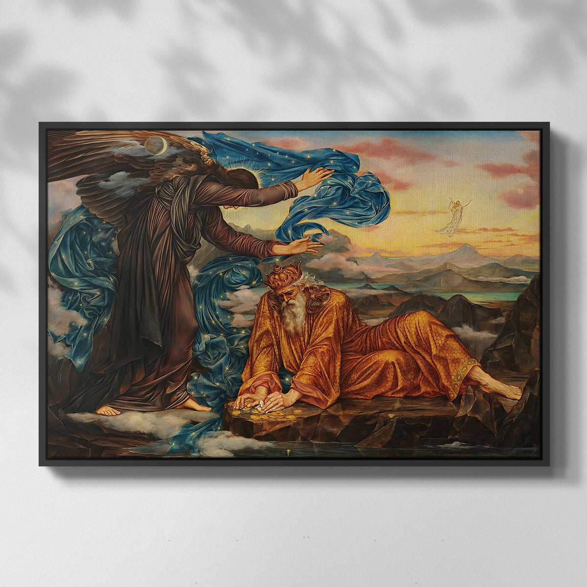 Front view of Earthbound, 1897 by Evelyn De Morgan in a black floater framed canvas.