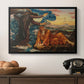 Earthbound, 1897 by Evelyn De Morgan in a black floater framed canvas displayed above a console table in a hallway, featuring a classical-style figure lying in ornate, mystical environment.