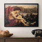 The Angel with the Serpent, c. 1870-1875 by Evelyn De Morgan in a black floater framed canvas displayed above a console table in a hallway, featuring a symbolic imagery of purity overcoming evil forces.