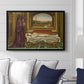 The Wandering Jew: Whom the Gods Love Die Young, 1888 by Evelyn De Morgan displayed above a sofa in a living room in a black floater frame, featuring a symbolic portrait of wandering figure in quiet architectural setting.