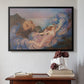 Black floater framed canvas featuring Twilight, 1914 by Evelyn De Morgan above an entryway table in a minimalist foyer.