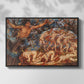 Front view of Boreas and the Fallen Leaves, c. 1910-1914 by Evelyn De Morgan in a black floater framed canvas.