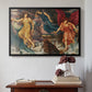 Black floater framed canvas featuring The Storm Spirits, 1900 by Evelyn De Morgan above an entryway table in a minimalist foyer.