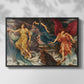 Front view of The Storm Spirits, 1900 by Evelyn De Morgan in a black floater framed canvas.