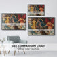 Size comparison chart for black floater framed canvas featuring The Storm Spirits, 1900 by Evelyn De Morgan.